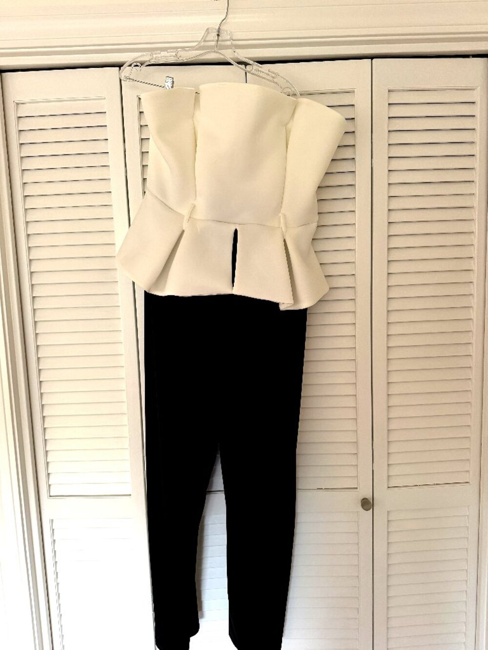 River Island Strapless Peplum Jumpsuit | Black & White Colorblock | Size XL